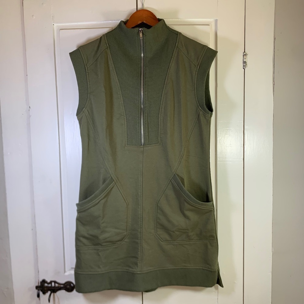 Military Olive Green 1/2 Zip Sweatshirt Mini Dress Pockets M Streetwear Gorpcore